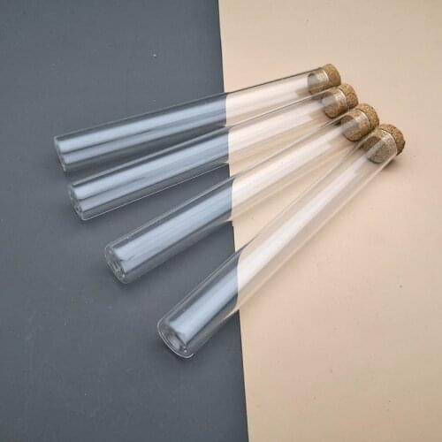 10pcs/pack Lab 18x150mm Clear Flat Bottom Glass Test Tubes with Wooden Cork Stoppers for Laboratory or Wedding