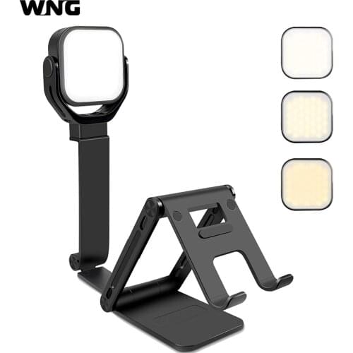 2-in-1 Selfie Light & Cell Phone Holder Portable LED Light Foldable and Steady Phone Holder for Photography Video Recording Live