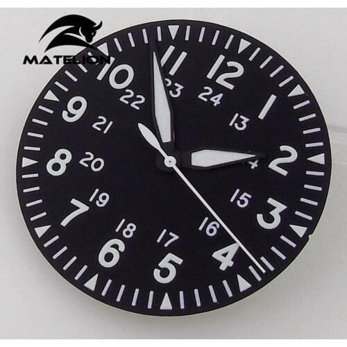 Luminous 33.6mm Black Watch Dial Fit For NH35 NH35A Automatic Movement Green Lume Arabic Numerals (Dial+hand)