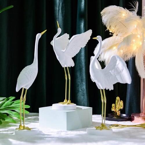Crane ornaments Home Decoration Desktop Art Decoration New Chinese manual Crafts Resin Hand painted gold Household products
