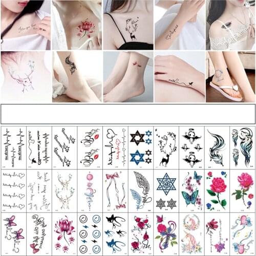 30 Pcs Temporary Tattoo Sticker Face Hand Body Art Fake Tatoo Waterproof Long-lasting English Alphabet Flowers Tattoo Stickers