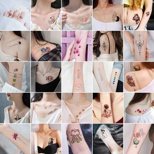 30pcs/set Black &colorful Temporary Tattoo Waterproof Star Tattoo Sticker Love Lips Leaf Rainbow Expression Ins Style Body Art