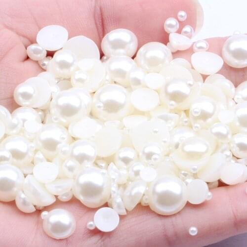 High Quality Half Round Pearls Mixed Sizes Flatback Ivory Loose Glue On Crafts Resin Beads For Jewelry Making Nails Art Charms