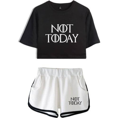 2019 Hot Print Not today Dew navel T shirt Two Piece Set+Short Pants Suit New Women Summer Sets child Tshirt and Short Pants