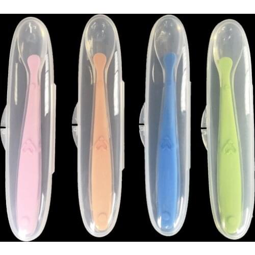 1Pcs Baby Spoon Feeding with Storage Box Non-Slip Baby Trainning Spoon Food Grade Silicone Cute Baby Feeding Tableware J0347