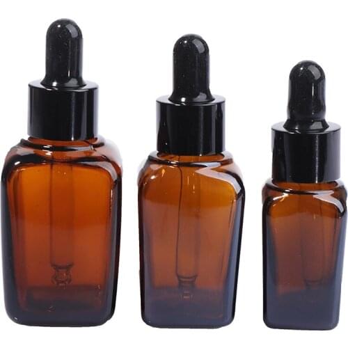 10ml 20ml 30ml 50ml 100ml Empty Dropper Bottle Amber Essential Oil Glass Aromatherapy Liquid Brown Square Glass Dropper Bottle