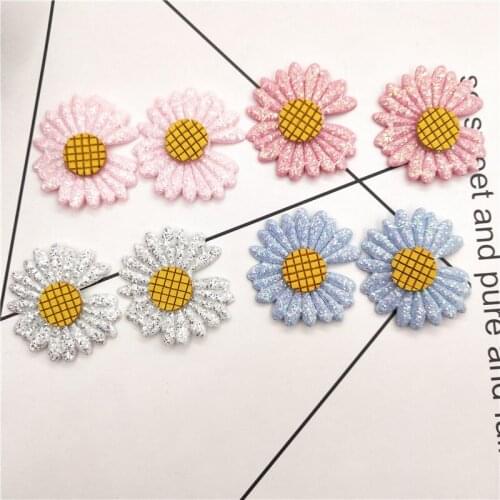 16pcs/lot 3.5cm sun flower padded appliques for headwear decoration handmade hair clip accessories