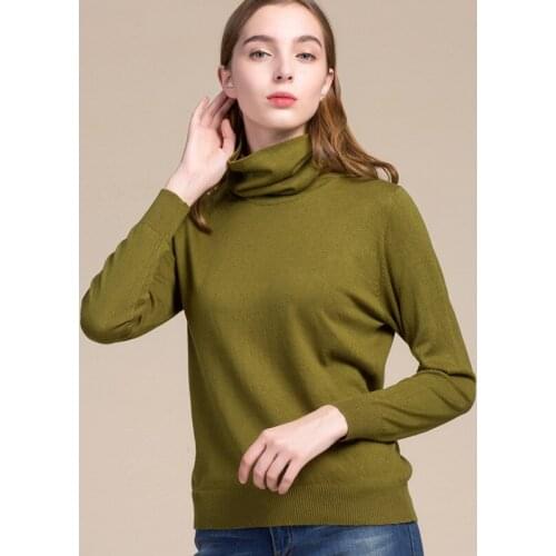 2019 Women Real Silk Sweater Full Pullovers Turtleneck Sweet Cashmere Sweater Comfortable Soft Female Sweaters 7056