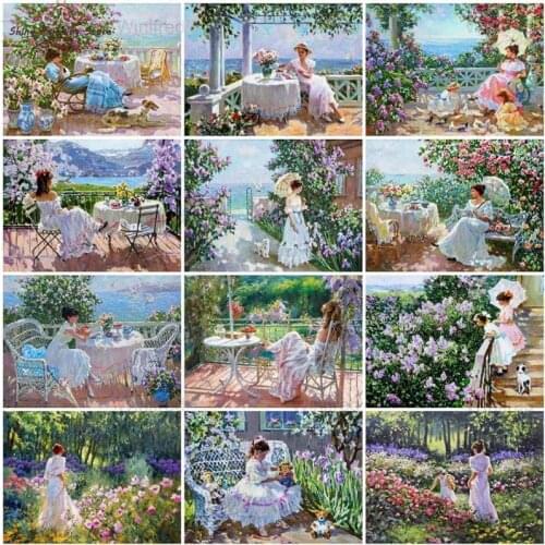 5D DIY Diamond Painting French Elegant Girl In Garden Cross Stitch Kit Diamond Embroidery Woman Girl Portrait Handicraft Decor