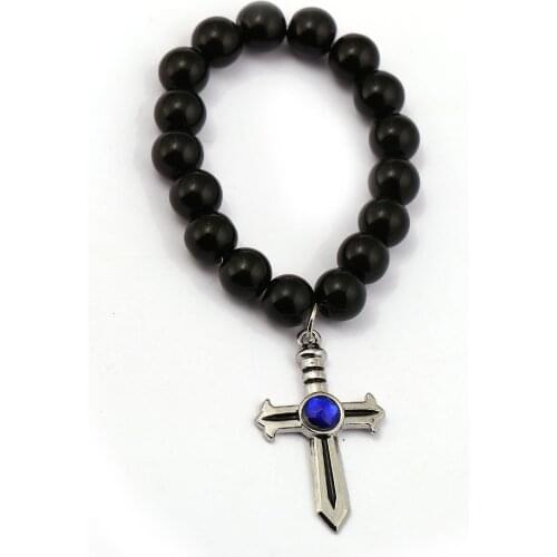 Anime Fairy Tail Bracelets Gray Cross Cat Happy Metal Charm Handmade Natural Black Onyx Beads Bracelet Men Women Bangle Jewelry