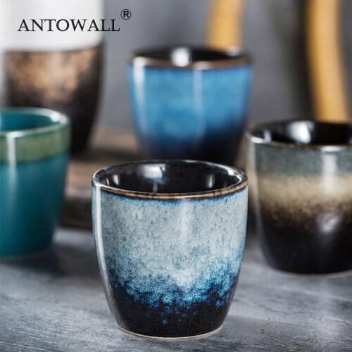ANTOWALL Japanese Retro Teacup Ceramic Handmade 150ml Tea Water Cup Wholesales Restaurant Dropshipping Vintage Wine Coffee Cup