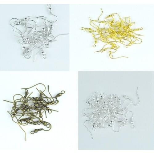 Free Shipping 4 Colors 100pcs/lot Fashion Iron Ear Hook Clasp With Bead Charms Earring Wires Fit Jewelry DIY Findings