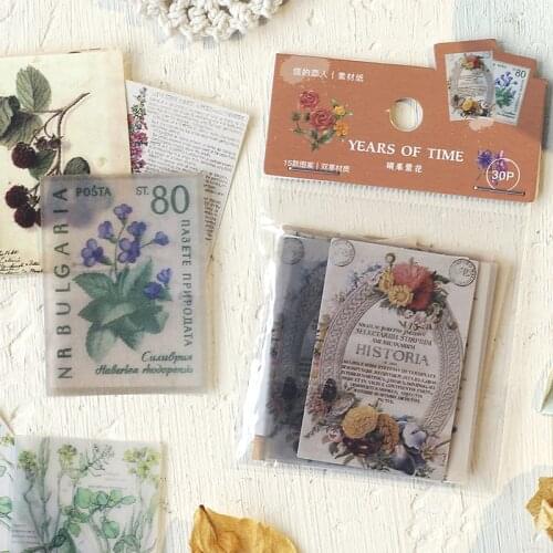 15pcs/pack Retro Flower Stamp Journal Vintage Writing Card Memo Pad Loose Leaf Label Office Accessory Stationery School Supplies