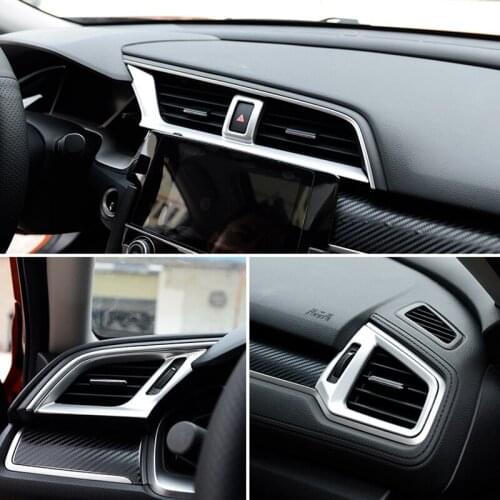 For Honda Civic 2016 2017 2018 Chrome Front Air Vent Outlet Dashboard Console Frame Trim Cover Molding Car Styling Accessories