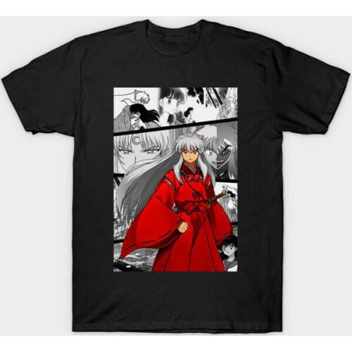 Comic Wolf Inuyasha Sesshōmaru Sengoku Otogizōshi Anime Black T-Shirt For Men Harajuku Print Tshirt Streetwear Hip Hop Top