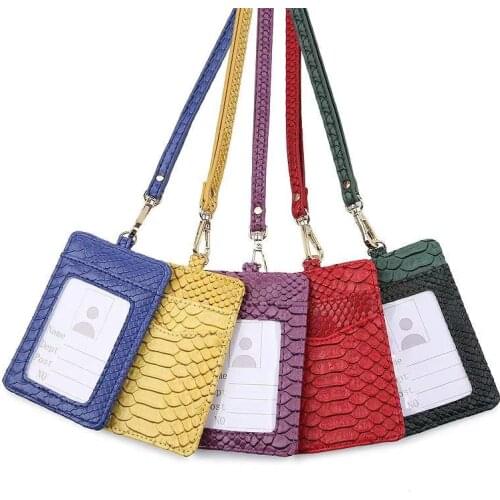 Customized Fashion Women/Men Work Card Holder Snake Pattern Wallet Card Bag With Lanyard Window ID Card Wallet Long Neck Strap