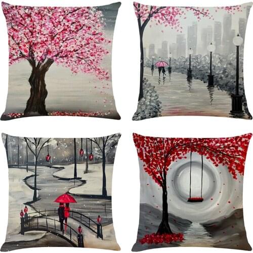Art Flowers Print Cushion Cover Decorative Pillows Bohemian Seat Cushions Home Decor Flax Throw Pillow Sofa Pillowcase