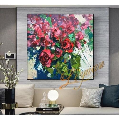 Hand Painted Oil Painting Beautiful Rose Palette Knife White Flowers On Canvas Modern Wall Art Home Decoration Painting