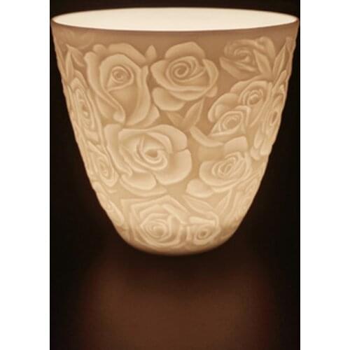 Ceramic Tea Cup Tealight Candlestick Candle Holder with Flower Rose Pattern for Home Decor Wedding Party Gifts