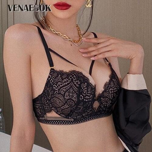High Quality Bandage Bra Set Push Up Sexy Brassiere Thick Cup Women Black Underwear Sets Lace Bras Brand Embroidery Lingerie