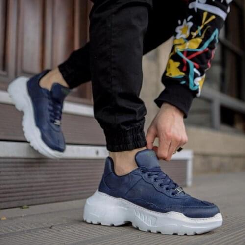 Knack High Base Daily Shoes N75 Navy Blue Male Seasonal Orthotic Insole Style Sport Lace-Up Sneaker Spring and Summer Fashion