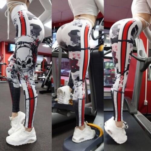 New Skull Printing Leggings Women Push Up fitness Pant Jeggings Workout High Waist Leggins Mujer Patchwork Gothic Women Leggings