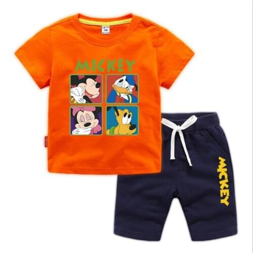 Summer Disney Cartoon Mickey Minnie Mouse Children Clothes Set Kids T Shirt Pants Boys Girls Clothing Outfits Casual Sport Suits