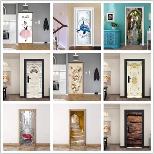 Cute Girl With Pink Skirt Door Poster For Girls Sleeping Room Living Room Home Decor Vinyl Removable Sticker On The Door Mural