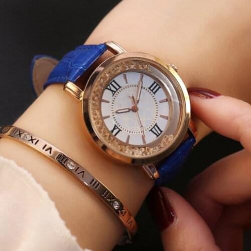 Fashion Minimalist Quartz Watch With Rhinestone Leather Strap Round Dial Wrist Watch for Casual Daily Office for Women HSJ88
