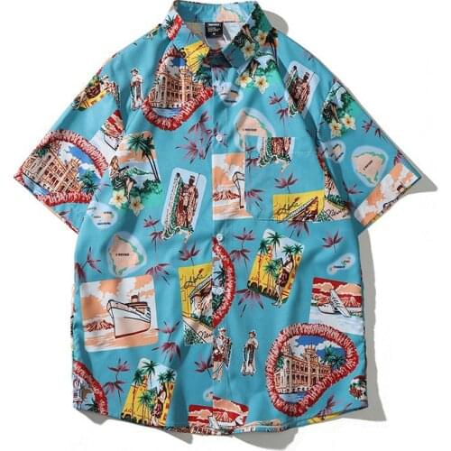 Men Shirt Short Sleeve 2021 New Summer Loose Pocket Cartoons Leaves Fashion Male Shirt Thin Korean Style Hot Sale S100