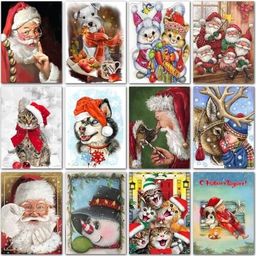 5D DIY Diamond painting set cat dog Christmas Santa Claus Full Round Diamond mosaic Full Square Diamond embroidery Cross stitch