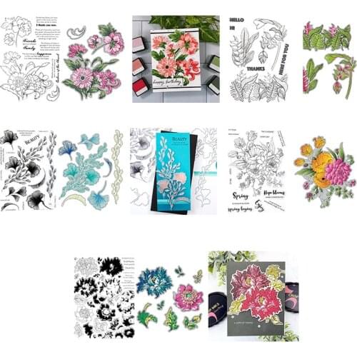 Elegant Bouquet Tropical Foliage Here For You Common Phrase Sentences Metal Cutting Dies With Clear Stamps Set DIY Scrapbooking