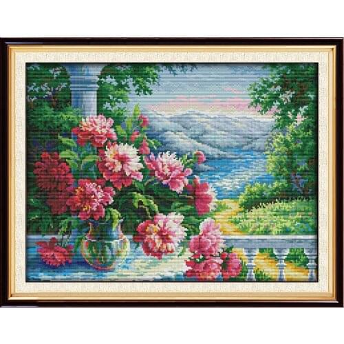 Vase with distant mountains cross stitch kit animal18ct 14ct 11ct count print stitching embroidery DIY handmade needlework plus