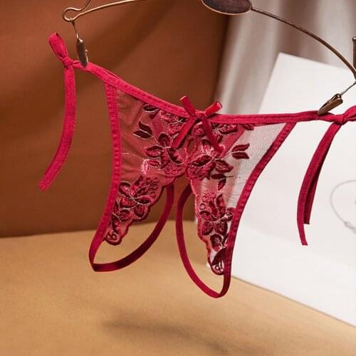 Underwear Women Lace Up Underpants Sexy Hollowed Out Embroidery Elasticity Waistline Thong Pants Low Waist Ultra Thin Lingerie