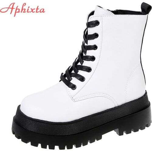 Aphixta 2021 New Classic Winter White Warm Platform Boots Women Chunky Sole Waterproof Shoes Back ZipLace-up Lady Footwear