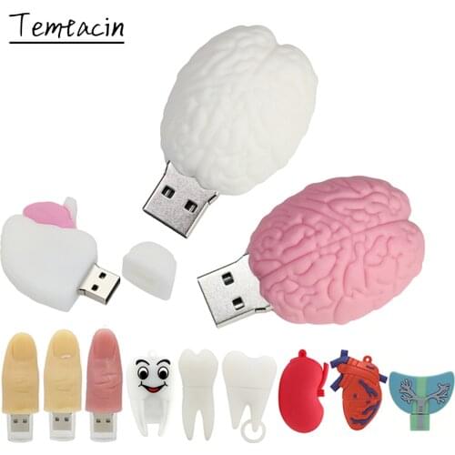 Human Organs Heart Lung Tooth Finger Pen Drive 128GB USB Flash Drive 256GB Pendrive 16GB 32GB 64GB Cle USB Key 2.0 Memory Stick