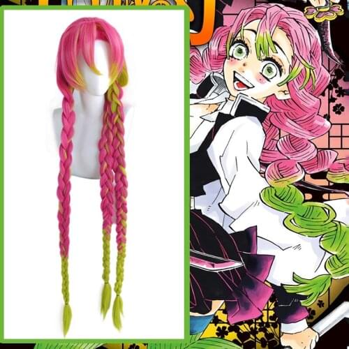 Anime Comic Demon Slayer Kimetsu no Yaiba Cosplay Wig Kanroji Mitsuri Cosplay Wigs Straight Synthetic wig Cosplay Accessories