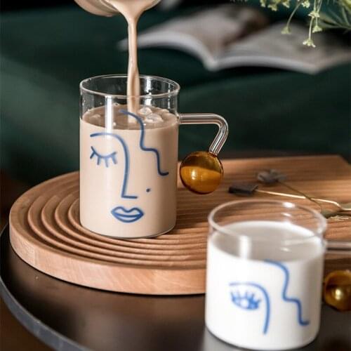 Nordic Face Transparent Glass Coffee Cup Kitchen Dessert Cocktail Beer Glass Wedding Drinking Milk Tea Glass Drinkware