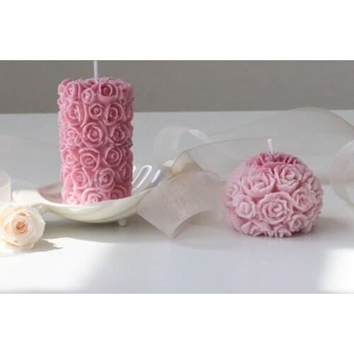 Silicone Candle Mould 3D Rose Cylinder Ball Shape Aromatherapy Candle Soap Mold Craft Resin Clay Home Decorating Tool