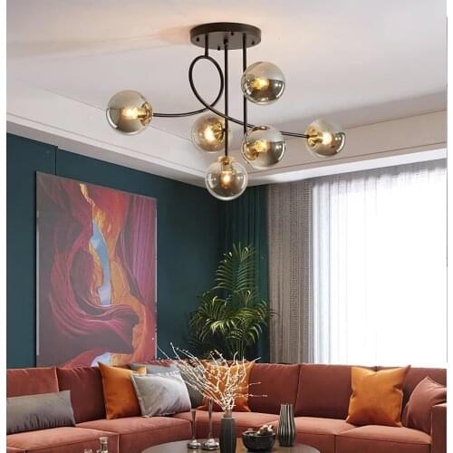 Lux Modern chandelier black smoked glass 6pcs chandelier surface mounted lights lamp for Living room Bedroom Study room
