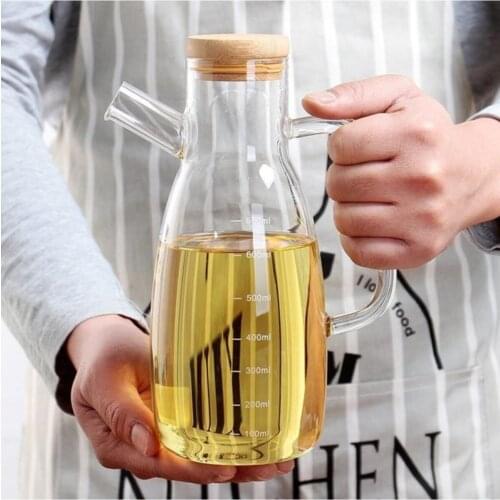 Glass Oil Pot With Bamboo Lid 900ml kitchen mother seasoning set salt shaker pepper shaker tableware wooden bamboo