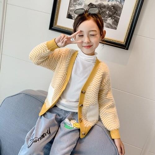 Girls Sweater Kids Coat Outwear 2021 Charming Plus Velvet Thicken Warm Winter Autumn Knitting Tops Cotton Fleece Childrens Clo