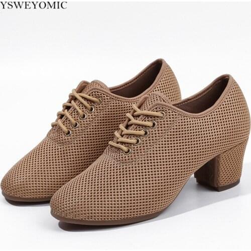 Teachers Dance Shoes Black Brown Breathable Canvas Ballroom Latin Dance Shoes 5cm Split 5cm in Suede Sole