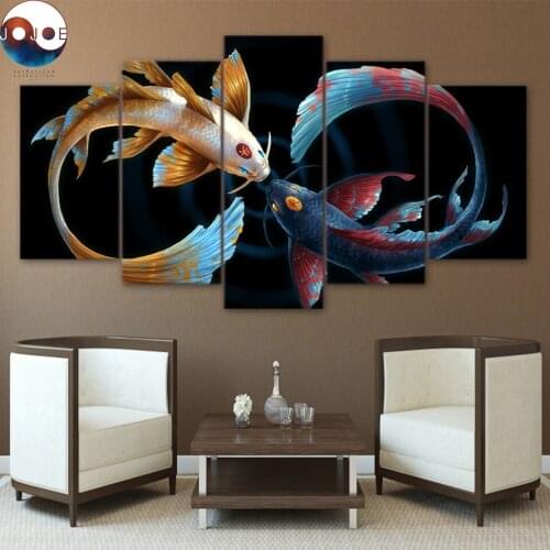 Eternal Bond Black by JoJoesArt HD print 5 piece canvas art Cryprinus Carpiod fish Poster Room Wall Pictures Poster CU-3088C