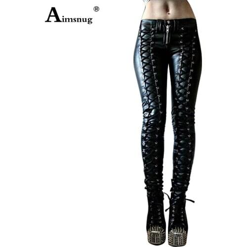 Plu Size 5xl Women Pleated PU Leather Trousers Black Red Skinny Pencil Pants Girls Zipper Lace-up Faux Leather Punk Style Pants