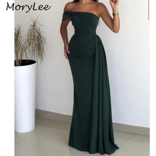 Prom Dresses Green One Shoulder Floor Length Spandex Satin Mermaid Prom Dresses With Zipper Back vestidos de fiesta de noche