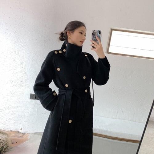New Autumn Spring Wool Coat Female Elegant Ladies Woolen Jacket Women Vintage Belt Blend Coats Manteau Femme Hiver 2020 18195
