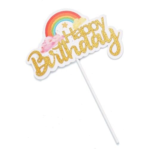 1PC Glitter Happy Birthday Sun Balloon Rainbow Cake Topper Cupcake Toppers Baby Shower Kids Birthday Decor Xmas Party Supplie