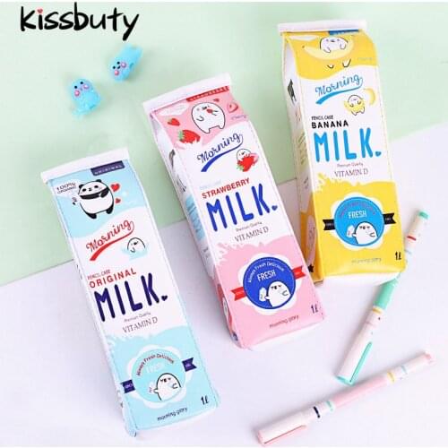 1PC Cute Animals Milk Pencil Case PU Waterproof Stationery Bag Storage Bag Kawaii Pencil Bag For Girls Boys School Supplies