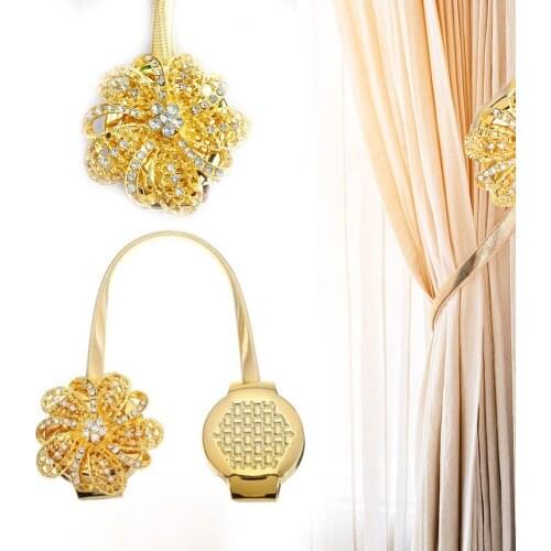 1 Pcs Curtain Tiebacks Flowers Crystal Magnetic Curtain Tiebacks Tie Back Clips Holdbacks Buckle Window Decorative Drapes